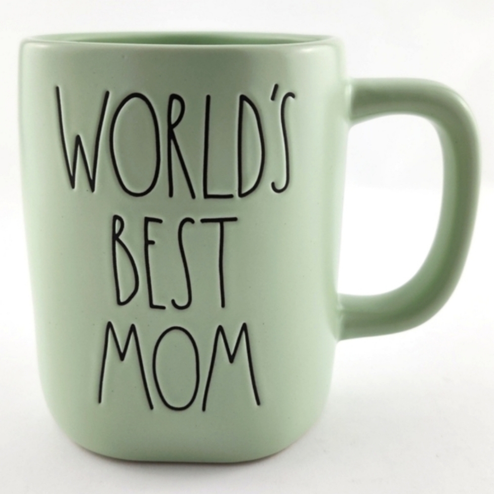 Rae Dunn Artisan Ceramic Mug Pale Green Large Black Letters WORLD'S BEST MOM